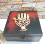 جعبه چوبی تقسیم دار طرح پنج تن آل عبا (ع)