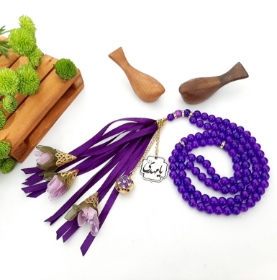 تسبیح صد دانه گل دار با پلاک یامهدی (عج)