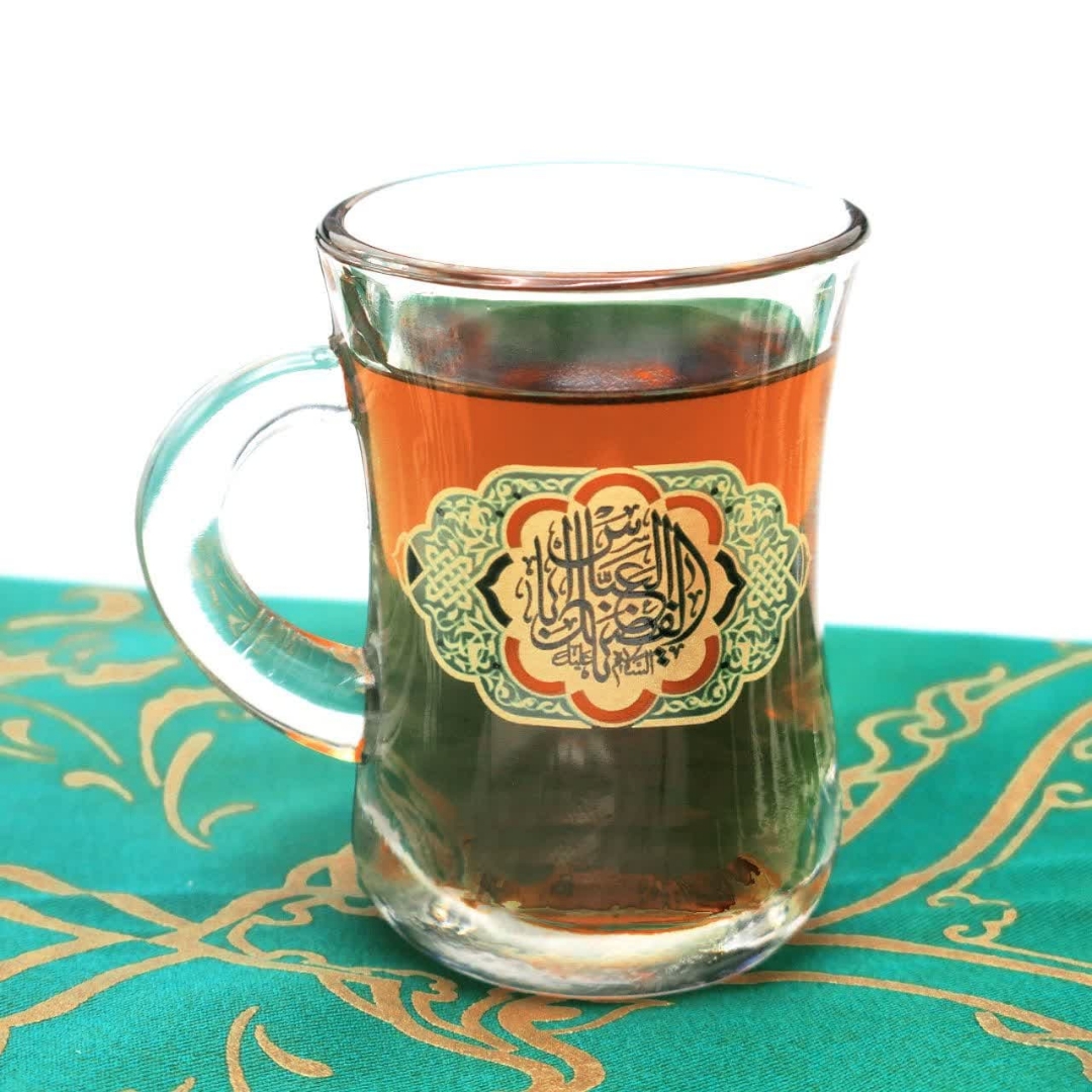 استکان کمر باریک دسته دار طرح یا ابالفضل العباس - محرم