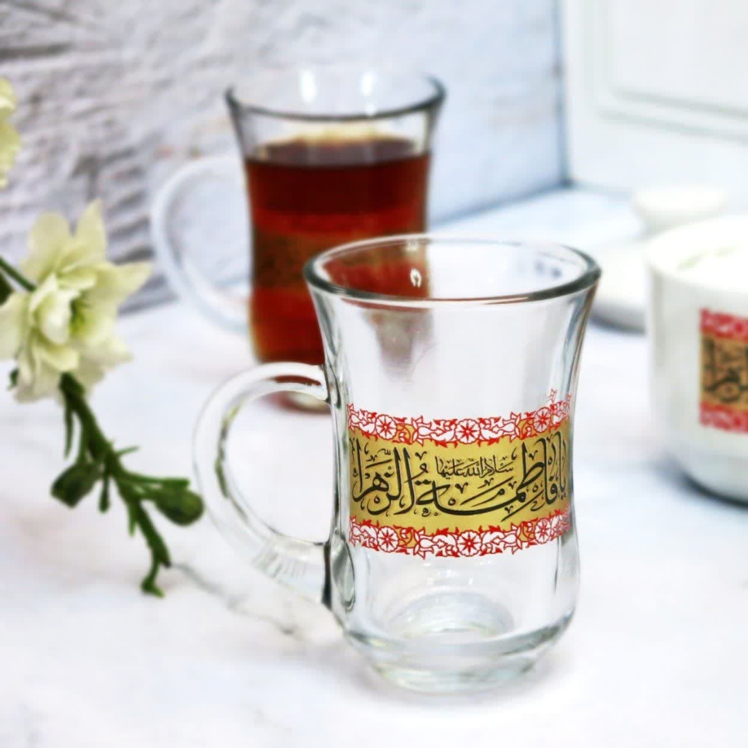 خرید استکان کمر باریک دسته دار طرح یا فاطمه الزهرا (بسته 6 عددی) | دیدار