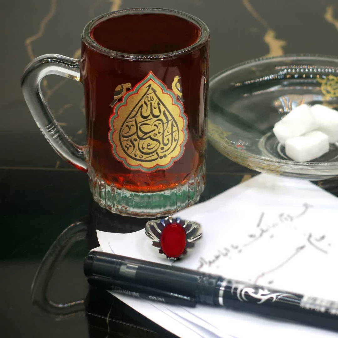 خرید و قیمت استکان بلور دسته دار طرح یا اباعبدالله بسته 6 عددی | فروشگاه فرهنگی دیدار