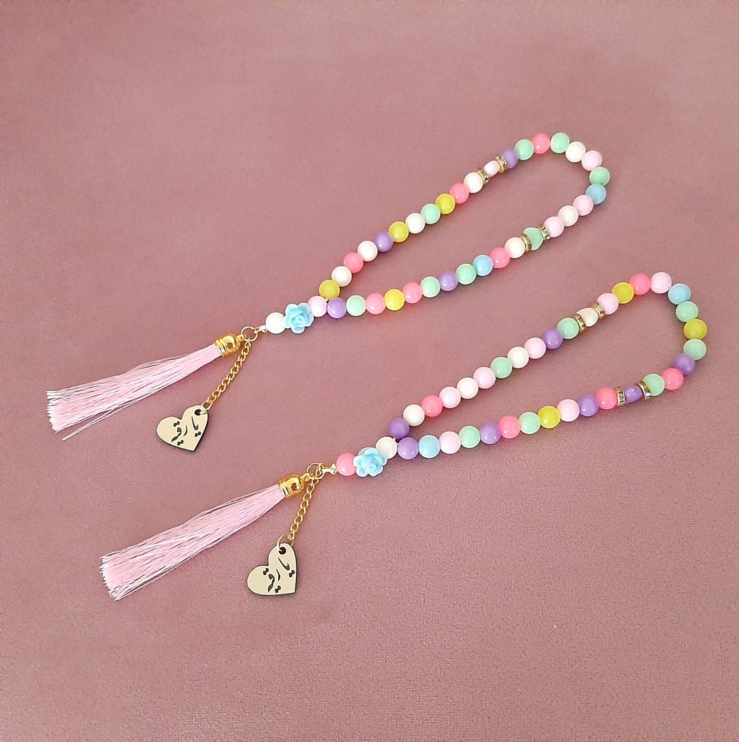 تسبیح 33 دانه پلاک دارک کودکانه یا رقیه - رنگی