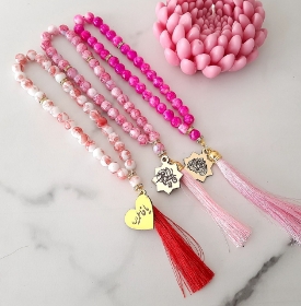 تسبیح 33 دانه پلاک دار یا فاطمه زهرا - آبرنگی