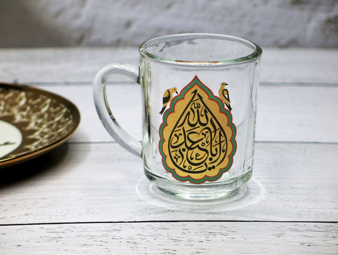 خرید و قیمت لیوان شیشه ای مذهبی دسته دار طرح یا اباعبدالله | فروشگاه دیدار