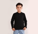 تصویر  تیشرت مشکی آستین بلند و یقه ژاپنی