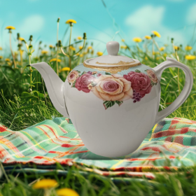 قوری چینی طرح گل - 2 لیتر