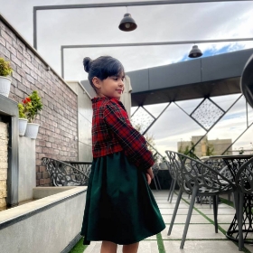 تصویر  کت و سارافون دخترانه چهار خانه/ سبز