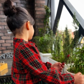 تصویر  کت و سارافون دخترانه چهار خانه/ سبز