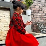 تصویر  کت و سارافون دخترانه چهار خانه/ قرمز