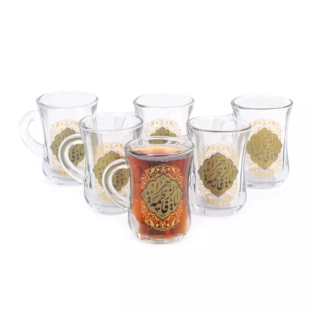 استکان کمر باریک دسته دار طرح یا فاطمه الزهرا سلام الله علیها - فاطمیه