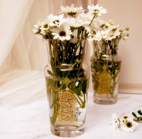 گلدان شیشه ای طرح صل الله علیک یا فاطمه برای ایام فاطمیه | فروشگاه فرهنگی دیدار