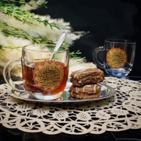 لیوان بلور دسته دار طرح یا حسن بن علی المجتبی - رمضان