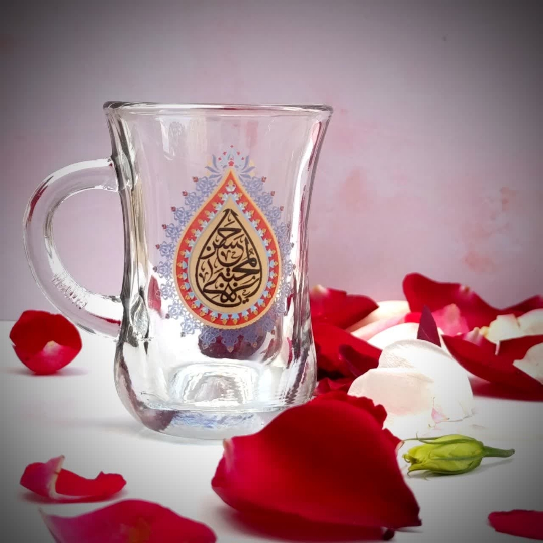 استکان کمر باریک دسته دار طرح یا حسن المجتبی - رمضان