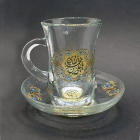 استکان کمر باریک دسته دار طرح یا علی بن محمد الهادی