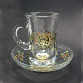 استکان کمر باریک دسته دار طرح  یا علی ابن الحسین السجاد - محرم