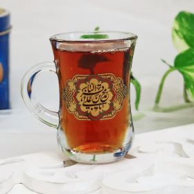 استکان کمر باریک دسته دار طرح یا محمد بن علی الباقر