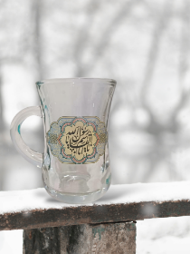 استکان کمر باریک دسته دار طرح یا ابالقاسم یا رسول الله- مبعث