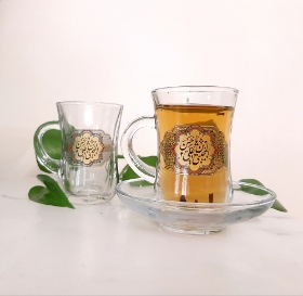 استکان کمر باریک دسته دار طرح یا حسن بن علی المجتبی- رمضان