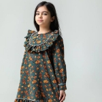 تصویر  پیراهن دخترانه طرح پیچک/ سبز