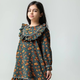 تصویر  پیراهن دخترانه طرح پیچک/ سبز