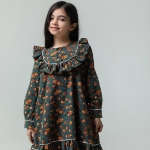 تصویر  پیراهن دخترانه طرح پیچک/ سبز