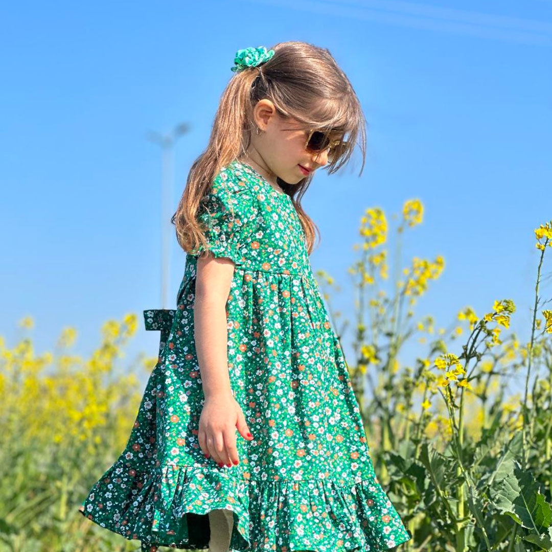 تصویر  پیراهن دخترانه گل گلی / سبز