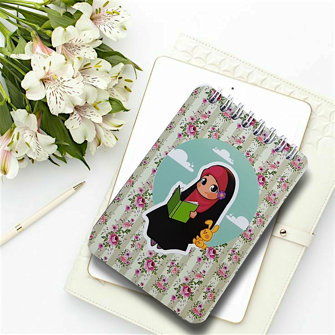 تصویر  دفترچه یادداشت خط دار طرح  حجاب گل ریز راه راه