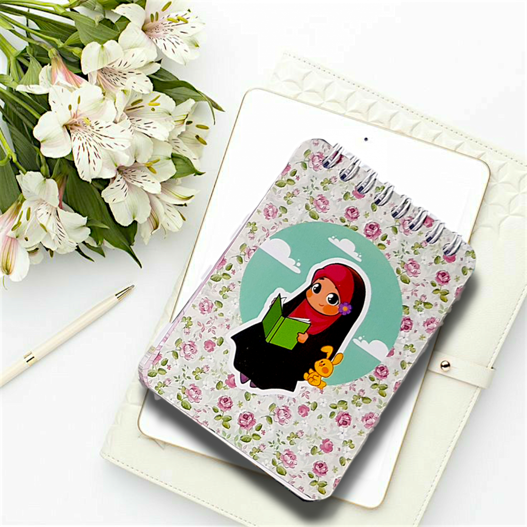 تصویر  دفترچه یادداشت خط دار طرح  حجاب گل ریز