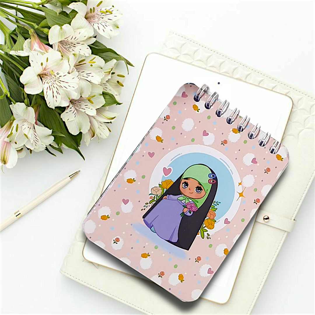 تصویر  دفترچه یادداشت خط دار طرح حجاب قلب و گل