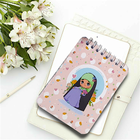 تصویر  دفترچه یادداشت خط دار طرح حجاب قلب و گل