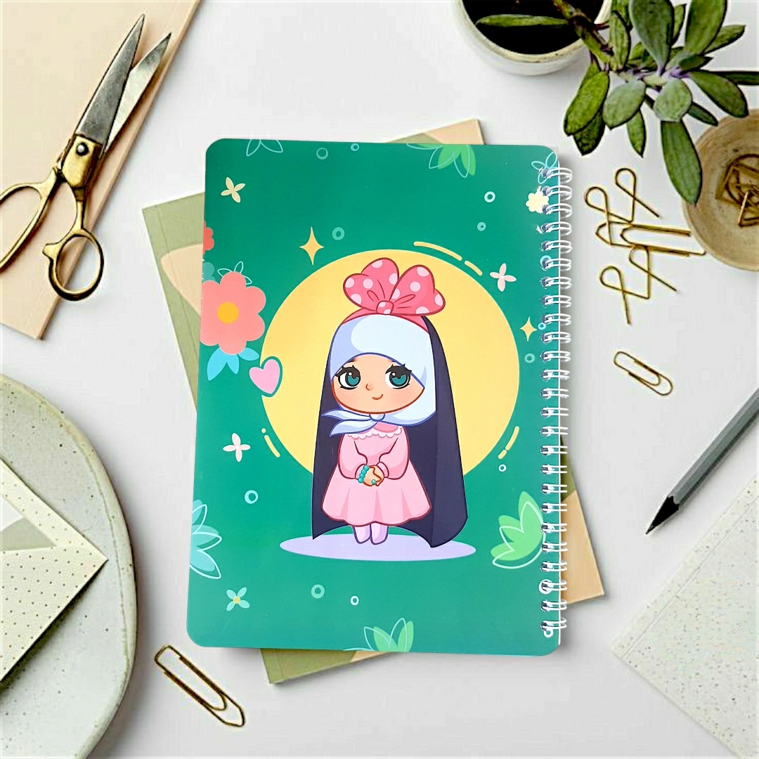 دفتر خط دار سیمی طرح دختر ها فرشته اند - سبز تیره