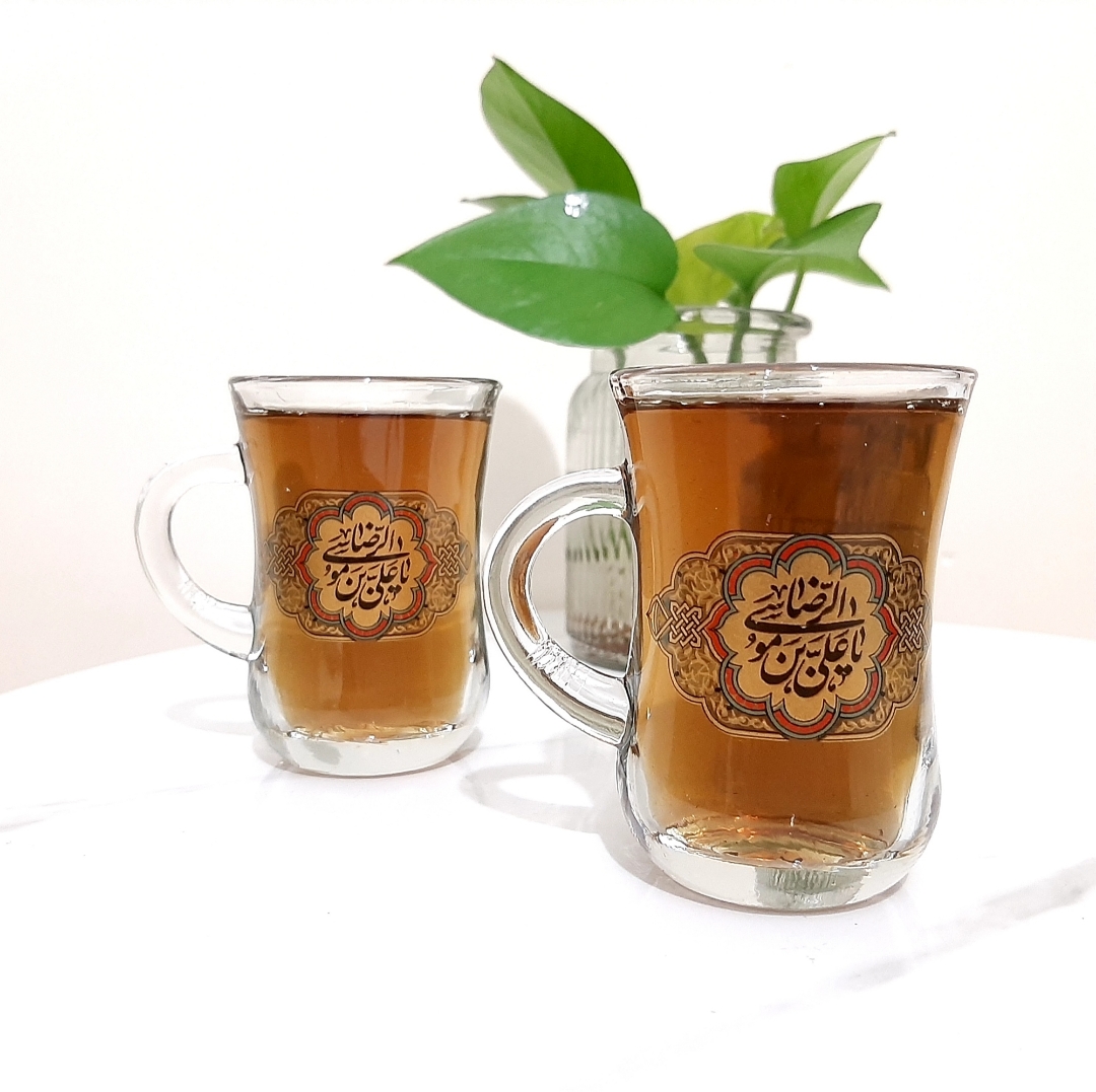 استکان کمر باریک دسته دار طرح یا علی بن موسی الرضا - دهه کرامت