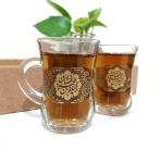 استکان کمر باریک دسته دار طرح یا جعفر بن محمد الصادق