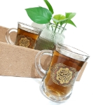 استکان کمر باریک دسته دار طرح یا جعفر بن محمد الصادق