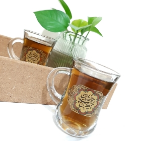 استکان کمر باریک دسته دار طرح یا جعفر بن محمد الصادق