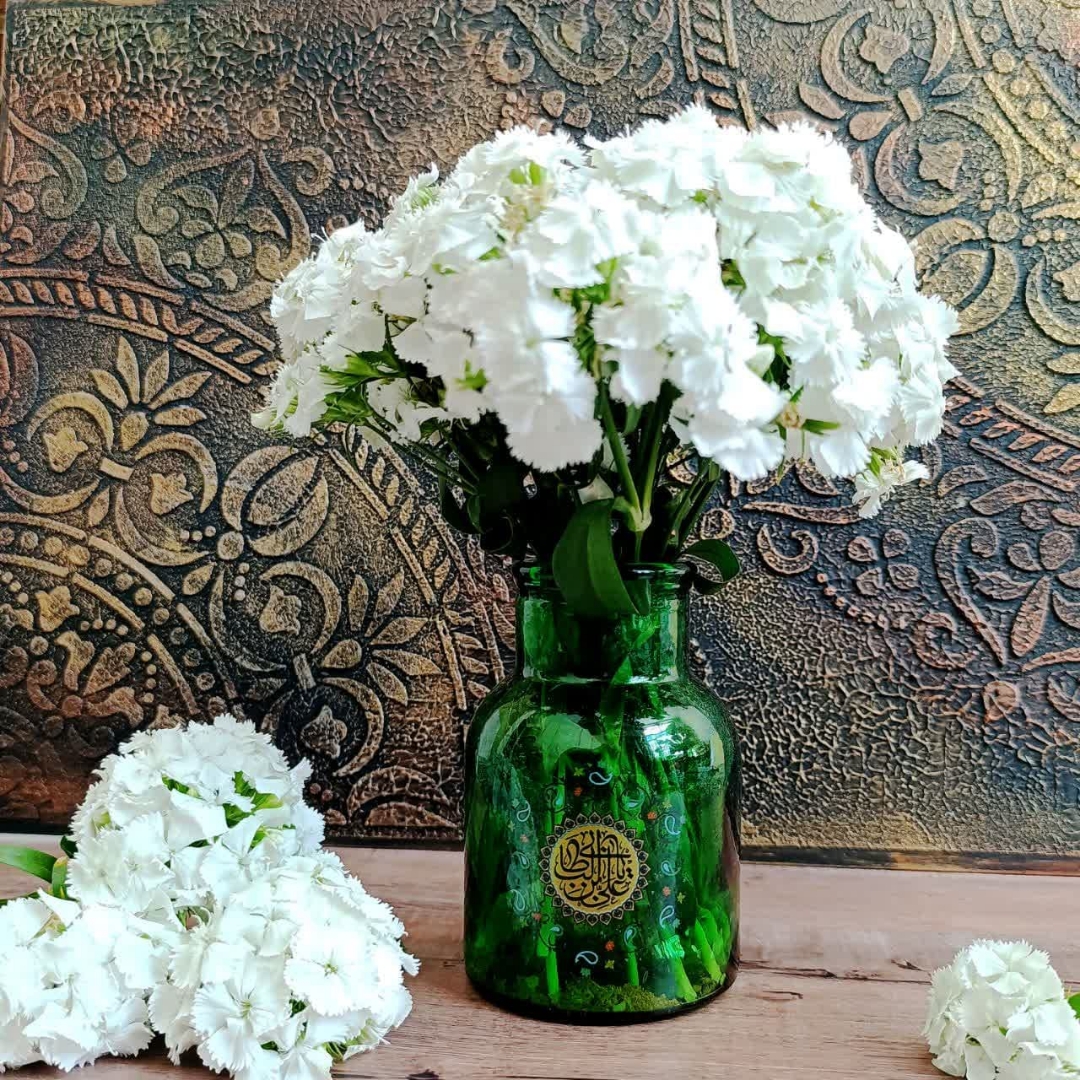 گلدان شیشه ای طرح یا علی بن ابی طالب - عید غدیر - گلدان مذهبی