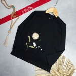 بلوز آستین بلند مشکی طرح شاخه گل