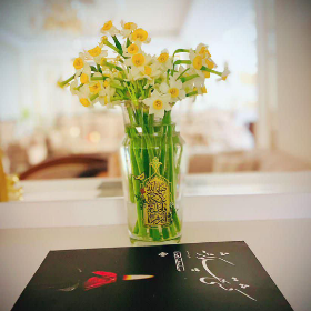 خرید  گلدان شیشه ای طرح صل الله علیک یا فاطمه الزهرا 16 سانتی  | فروشگاه دیدار