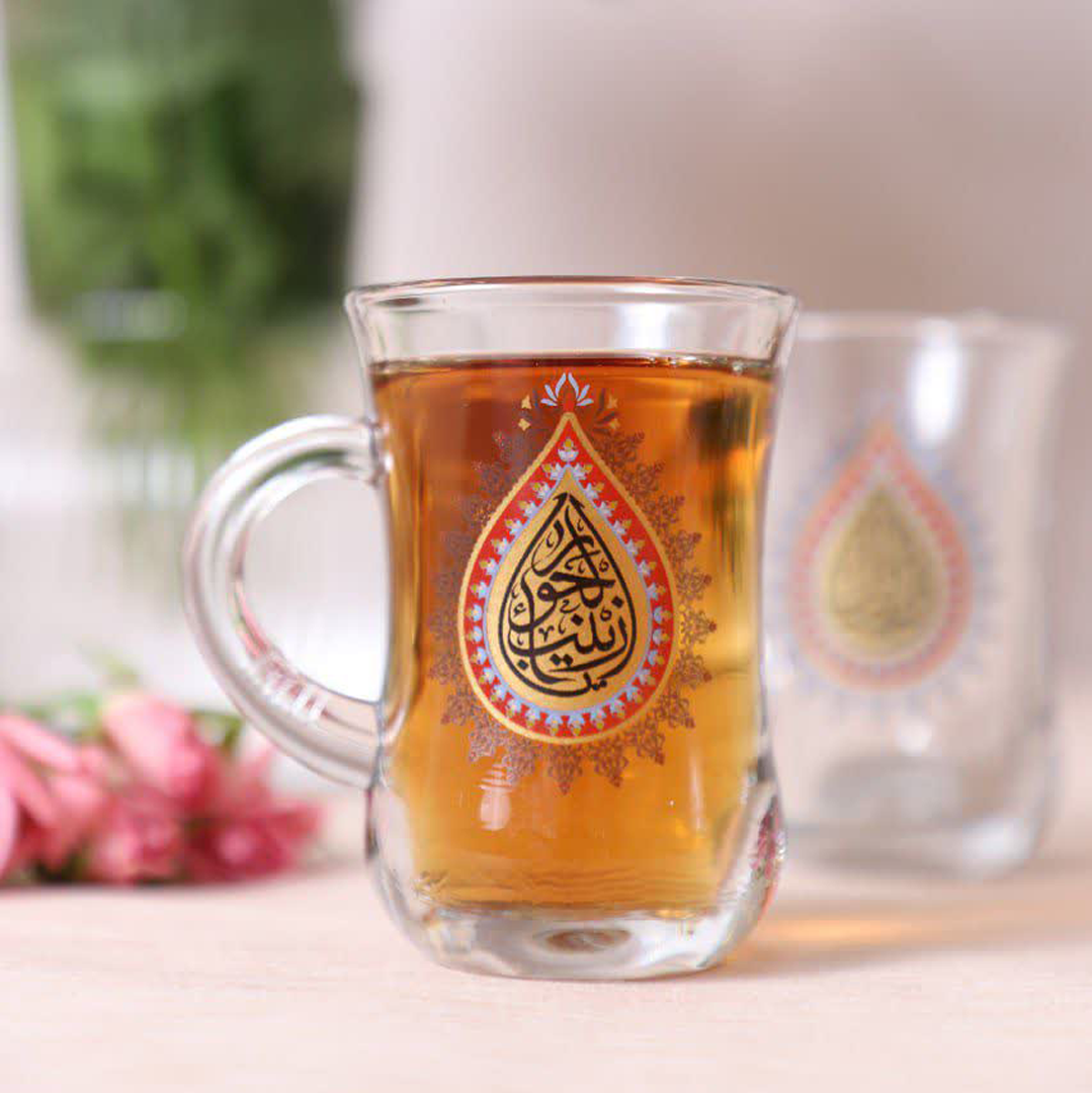 استکان کمر باریک دسته دار طرح یا زینب الحوراء