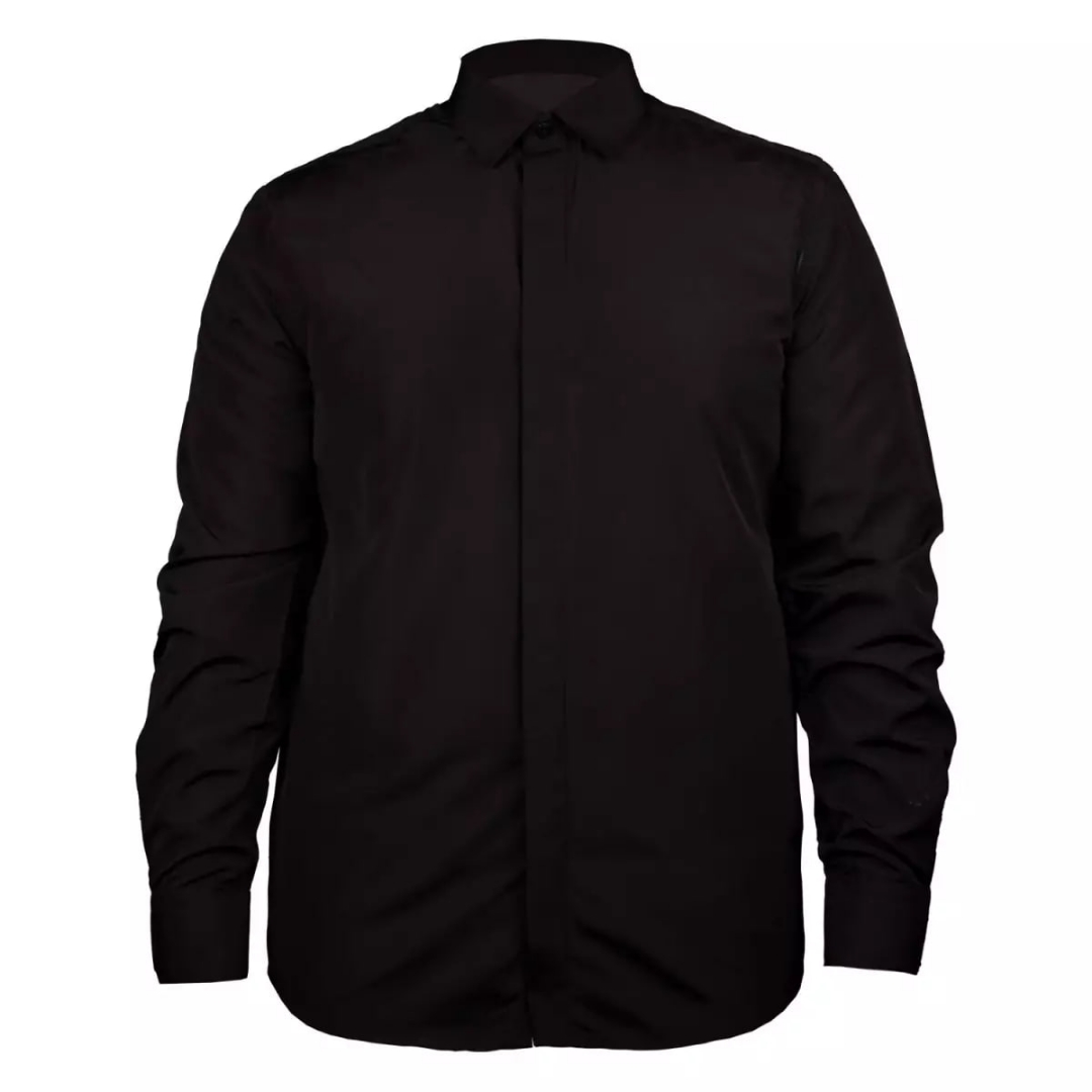 پیراهن مشکی مردانه آستین بلند دکمه مخفی - سایز  دو ایکس لارج XXL