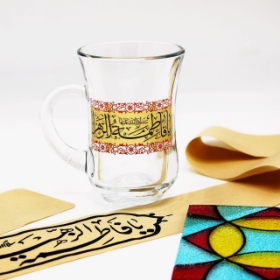 استکان کمر باریک دسته دار طرح یا فاطمه الزهرا - بسته 6 عددی