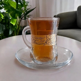 استکان کمر باریک دسته دار طرح یا فاطمه الزهرا