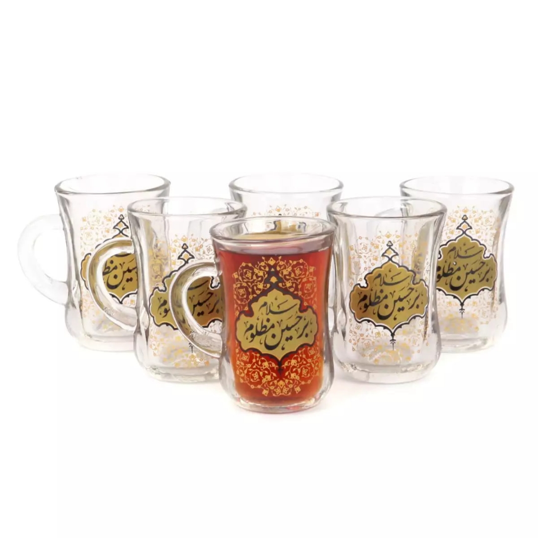 استکان کمر باریک دسته دار طرح سلام بر حسین مظلوم