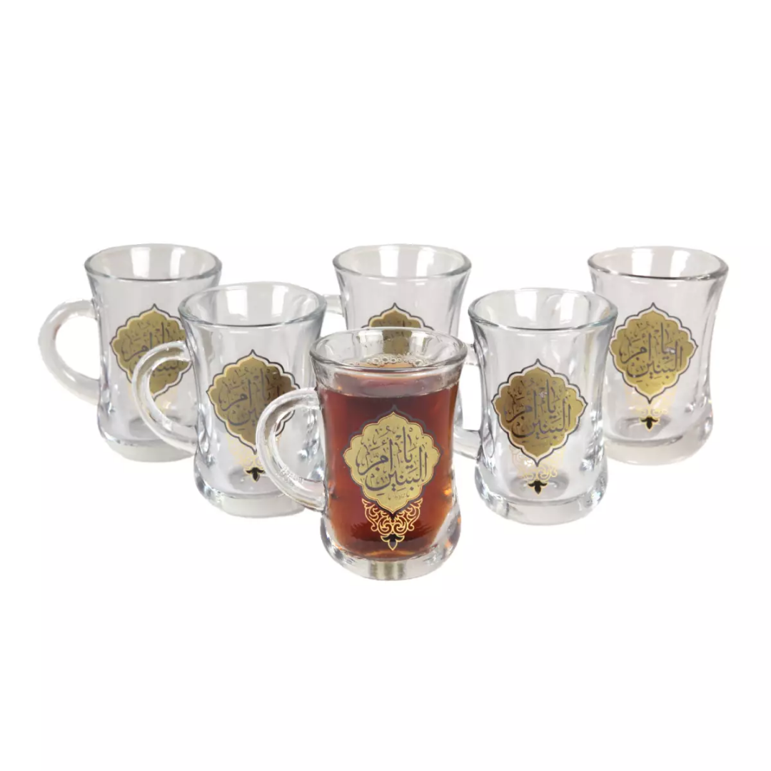 خرید استکان کمر باریک دسته دار طرح یا ام البنین - بسته 6 عددی -فروشگاه دیدار