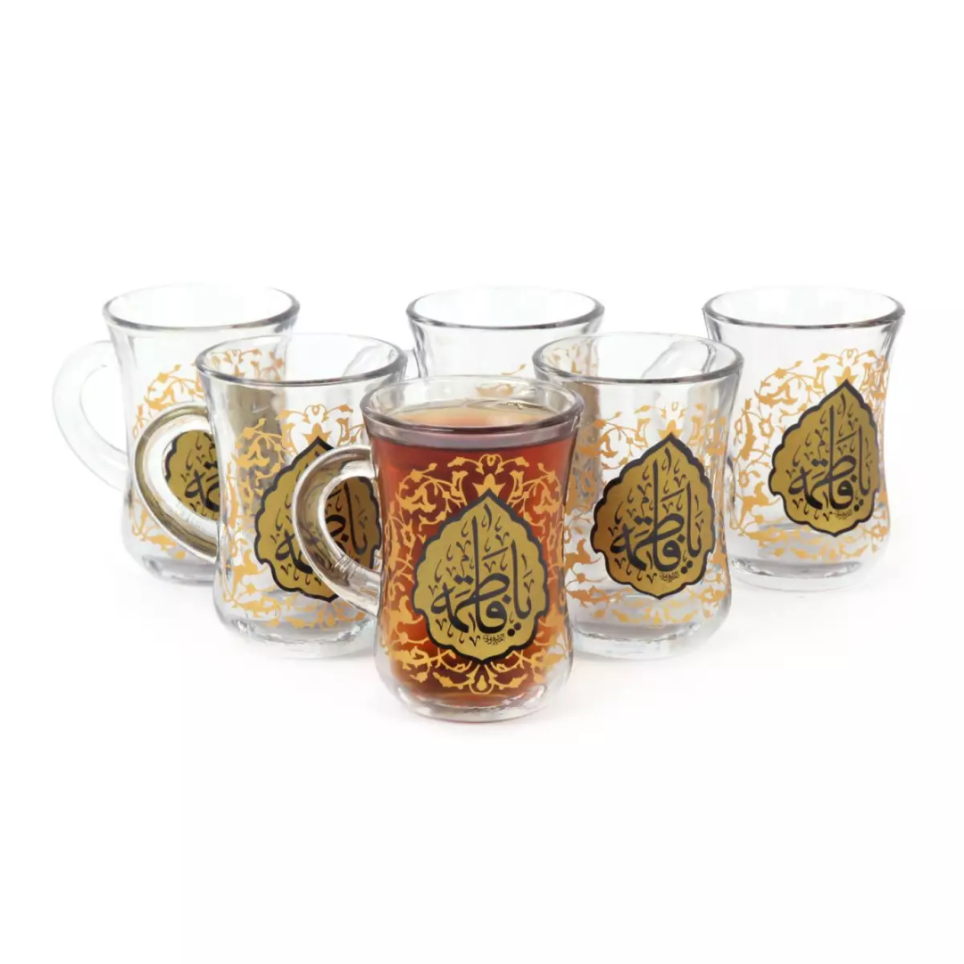 خرید استکان کمر باریک دسته دار طرح یا فاطمه - بسته 6 عددی - کد 4085 - فروشگاه دیدار