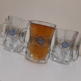 خرید استکان کمر باریک دسته دار طرح حجة بن الحسن - آبی - بسته 6 عددی- 6668