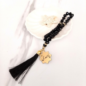 خرید تسبیح 33 دانه پلاک دار کریستالی امام عصر - مشکی- کد 6688- فروشگاه دیدار