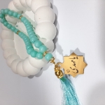 خرید تسبیح 33 دانه پلاک دار امام عصر - سبز آبی- کد 6698- فروشگاه دیدار