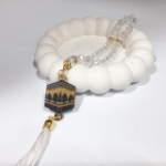 خرید تسبیح 33 دانه پلاک دار کریستالی طرح کعبه - سفید- کد 6710- فروشگاه دیدار