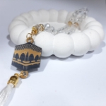 خرید تسبیح 33 دانه پلاک دار کریستالی طرح کعبه - سفید- کد 6710- فروشگاه دیدار